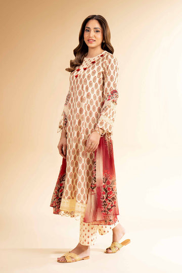 Nishat Linen 3 Piece - Printed With Laces Suit - 42501327 Online Shopping